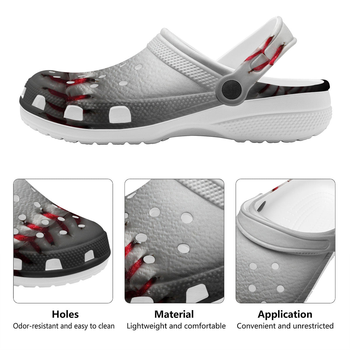 Baseballs Texture Print Clog-grizzshop