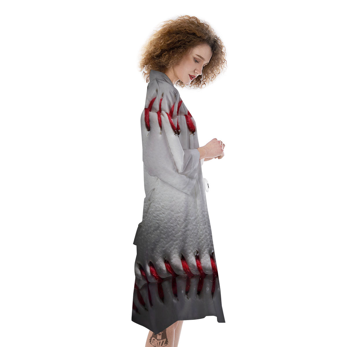 Baseballs Texture Print Kimono-grizzshop