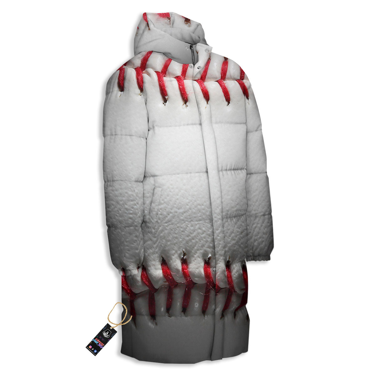 Baseballs Texture Print Long Down Jacket-grizzshop