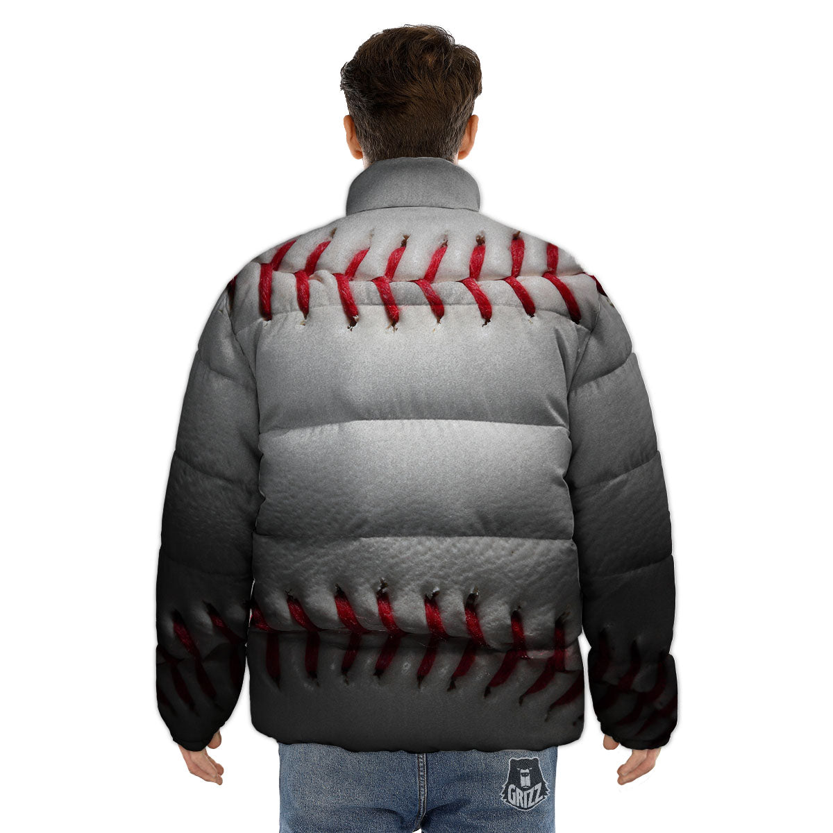 Baseballs Texture Print Puffer Jacket-grizzshop