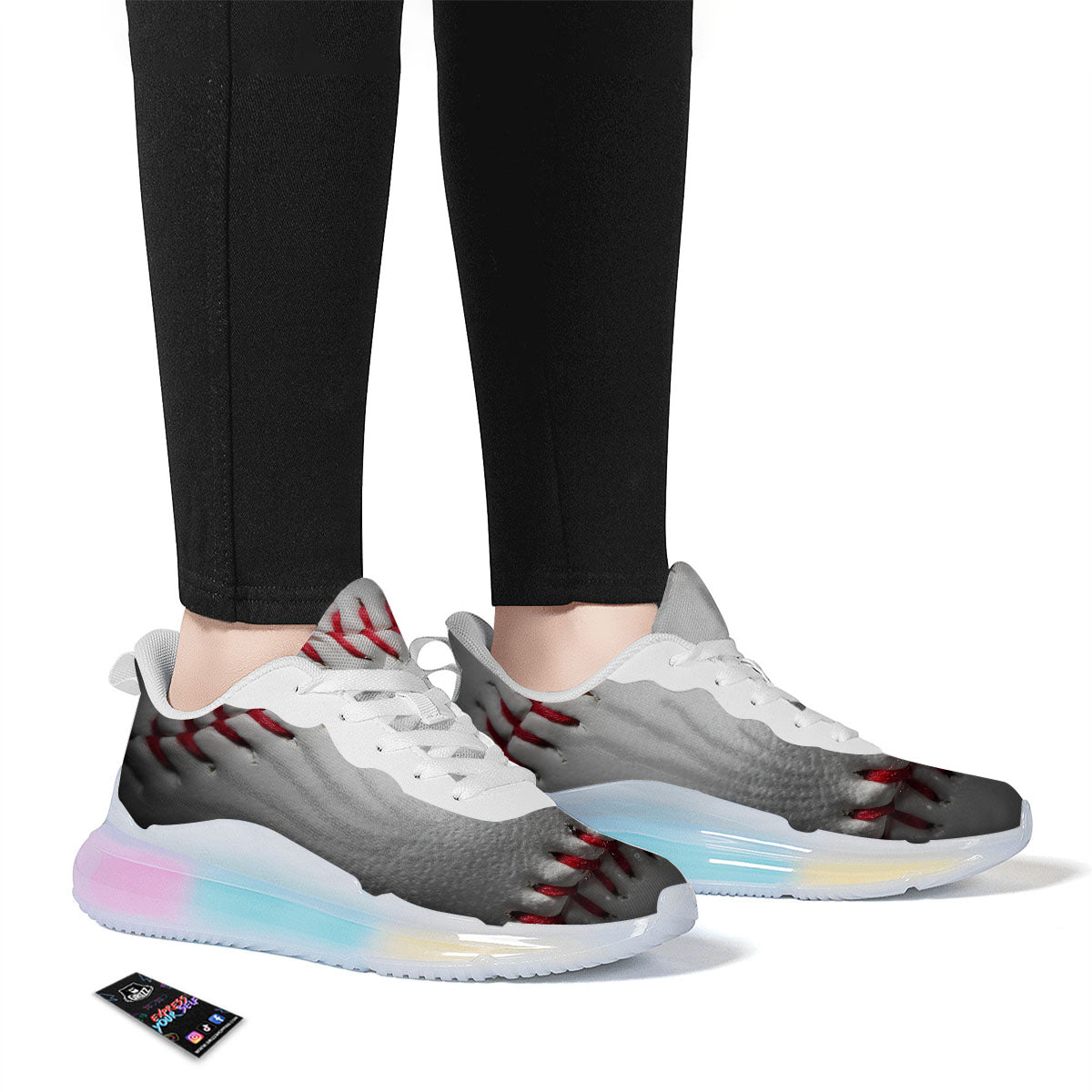 Baseballs Texture Print Running Sneakers-grizzshop