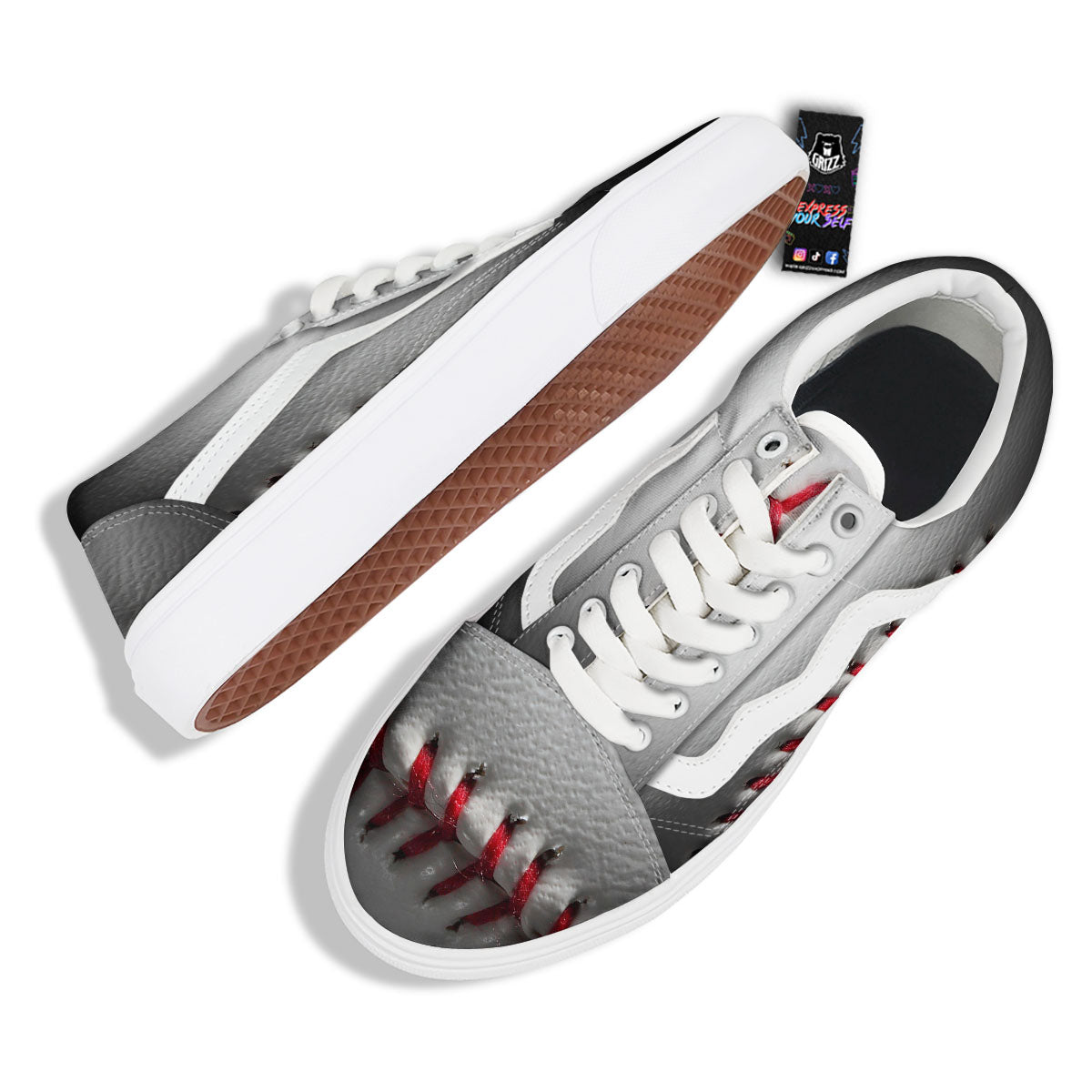 Baseballs Texture Print Skate Shoes-grizzshop