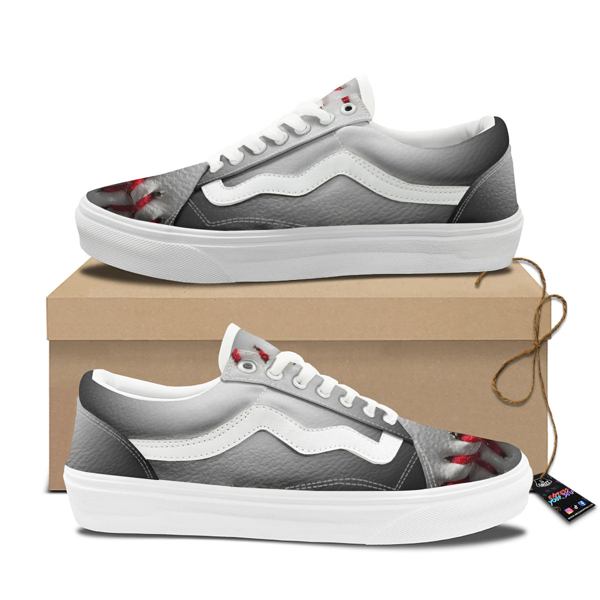 Baseballs Texture Print Skate Shoes-grizzshop