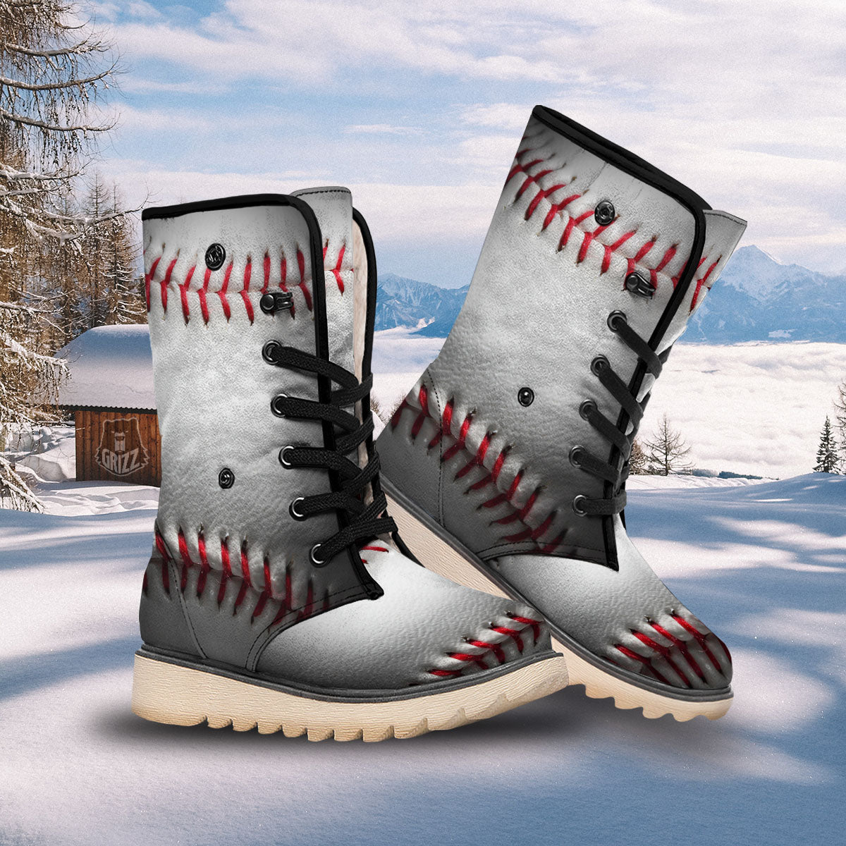 Baseballs Texture Print Snow Boots-grizzshop