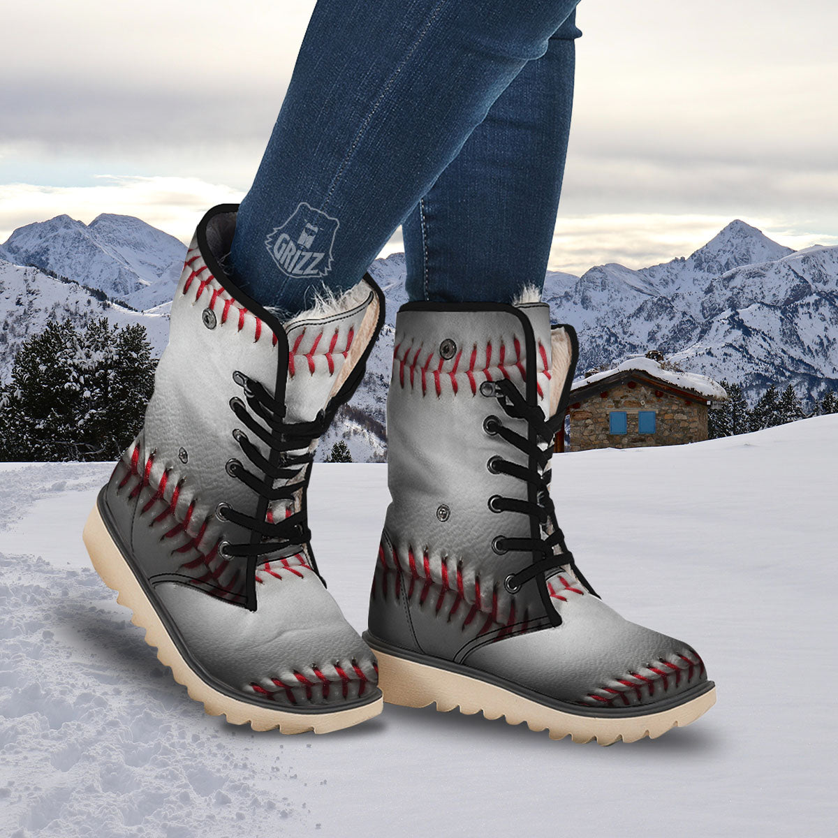 Baseballs Texture Print Snow Boots-grizzshop