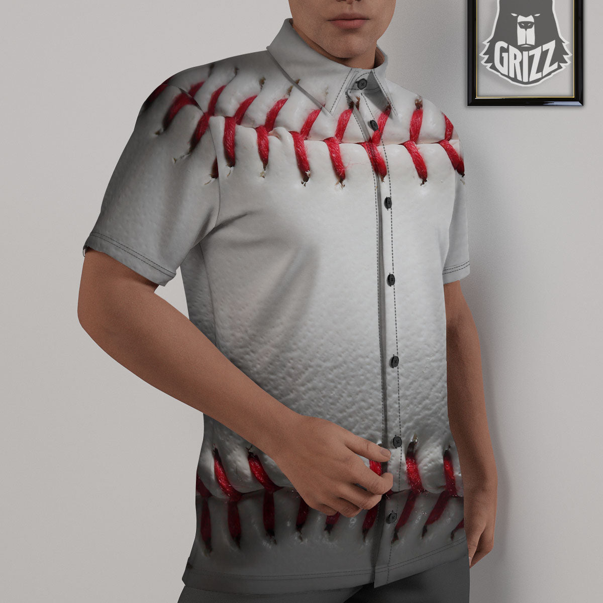 Baseballs Texture Print Untucked Shirts-grizzshop