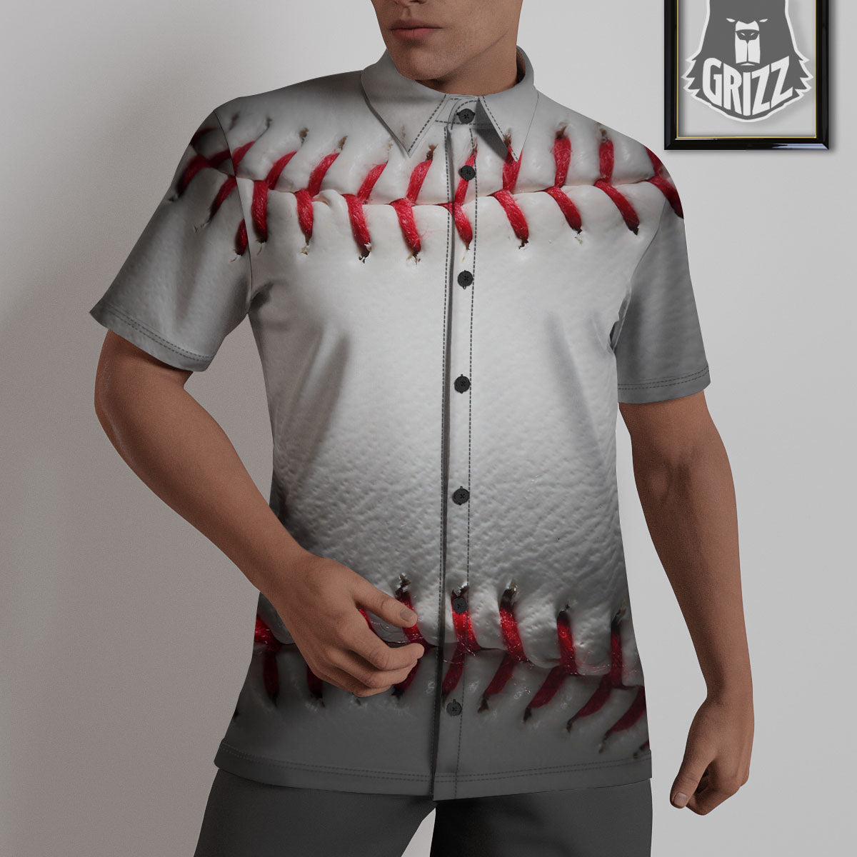 Baseballs Texture Print Untucked Shirts-grizzshop