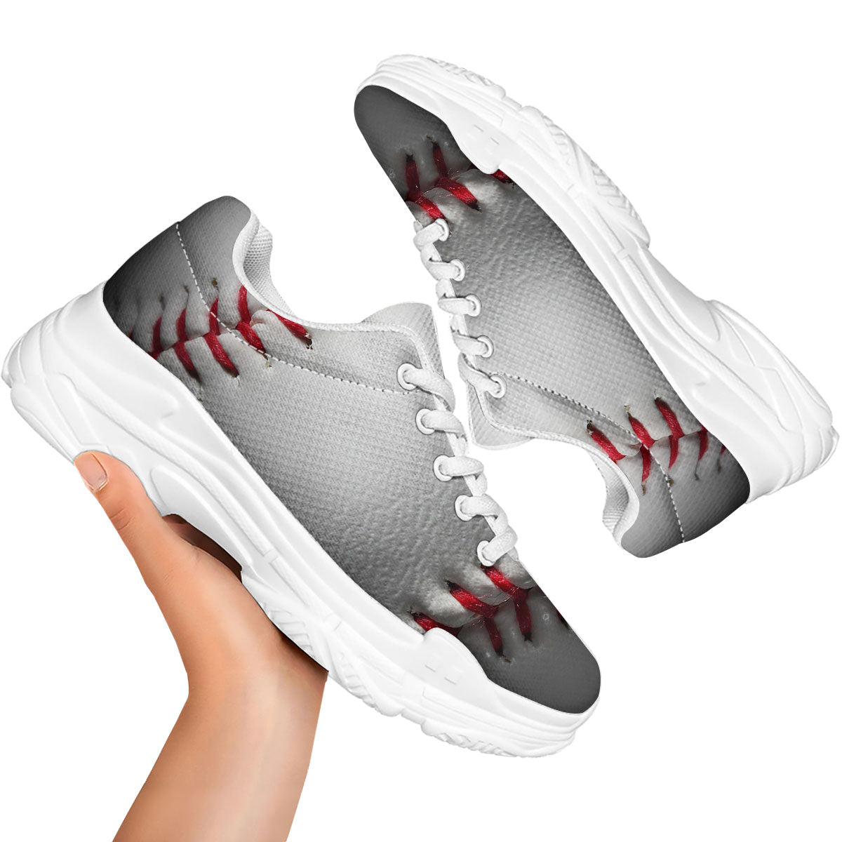 Baseballs Texture Print White Chunky Shoes-grizzshop