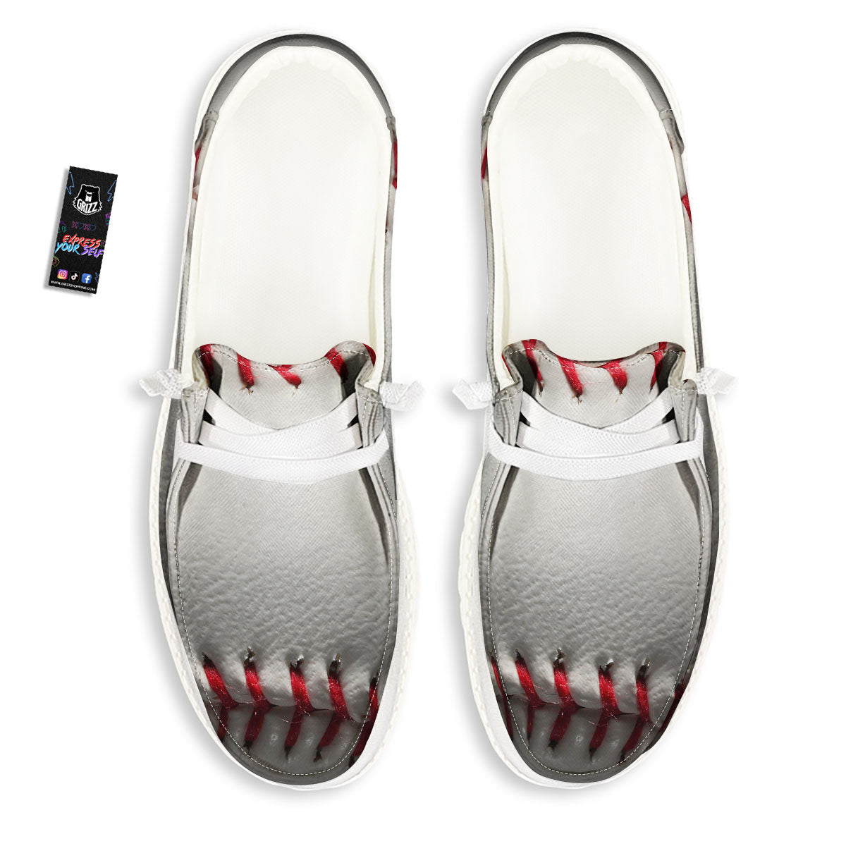 Baseballs Texture Print White Loafers-grizzshop