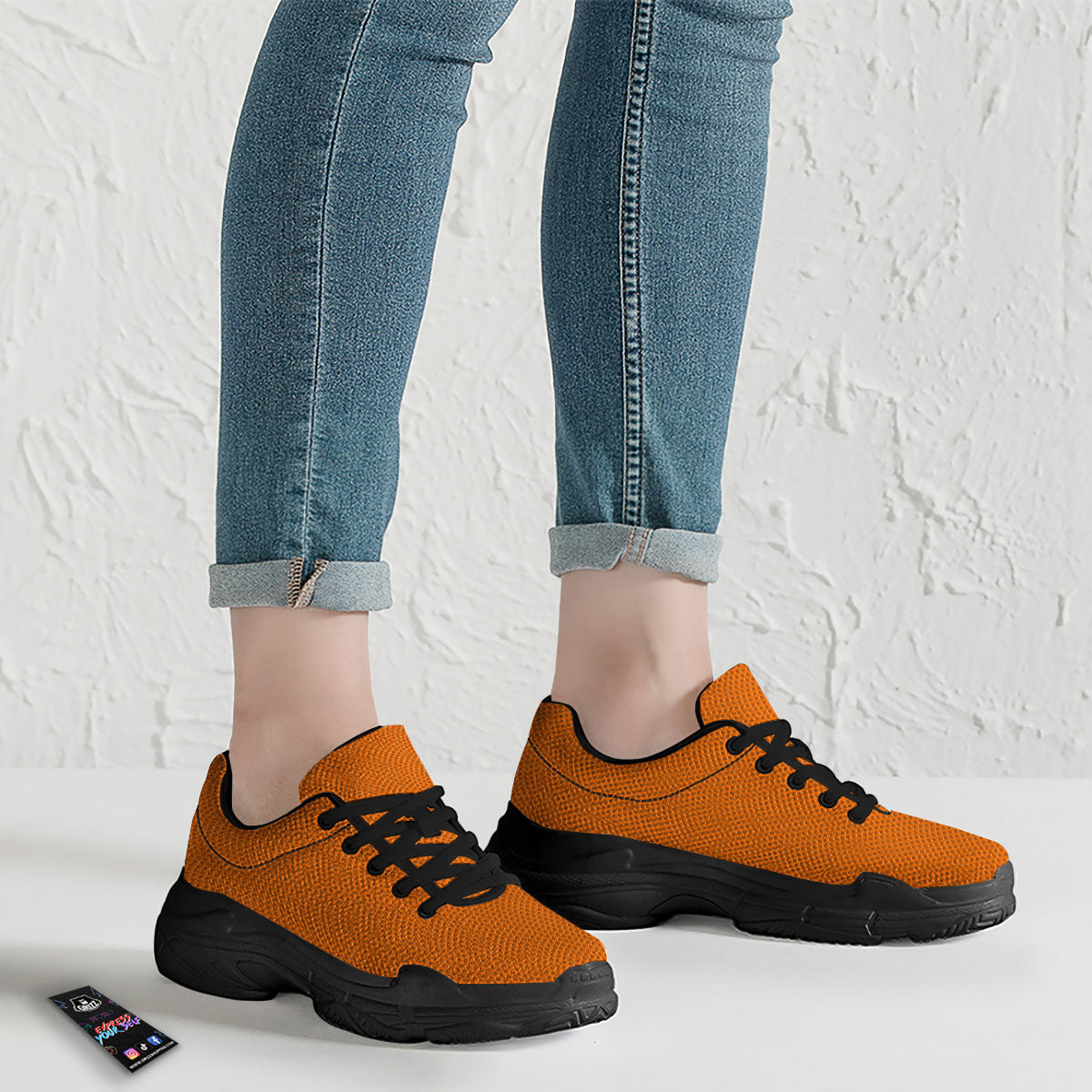 Basketball Ball Texture Print Black Chunky Shoes-grizzshop