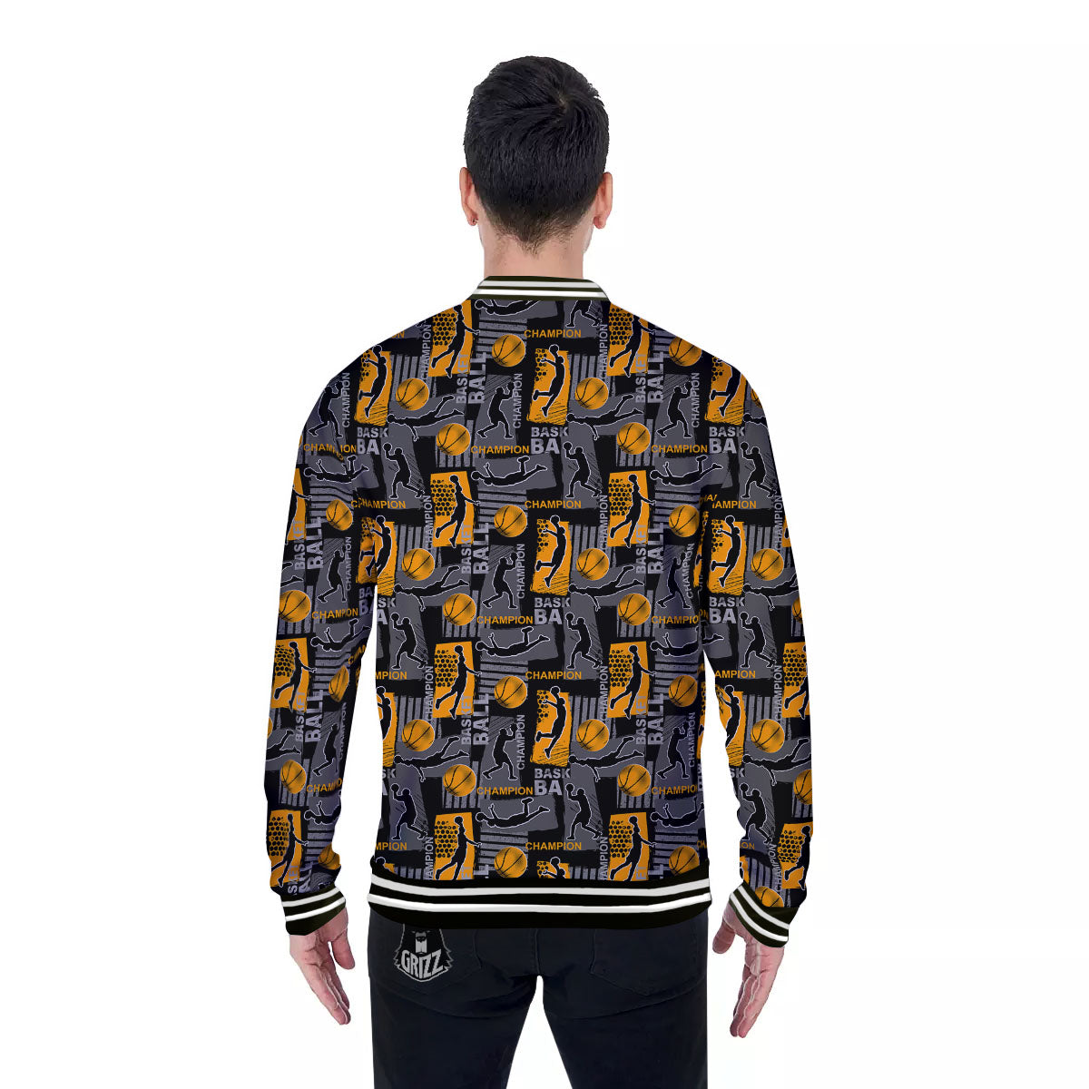 Basketball Black Yellow Print Pattern Baseball Jacket-grizzshop