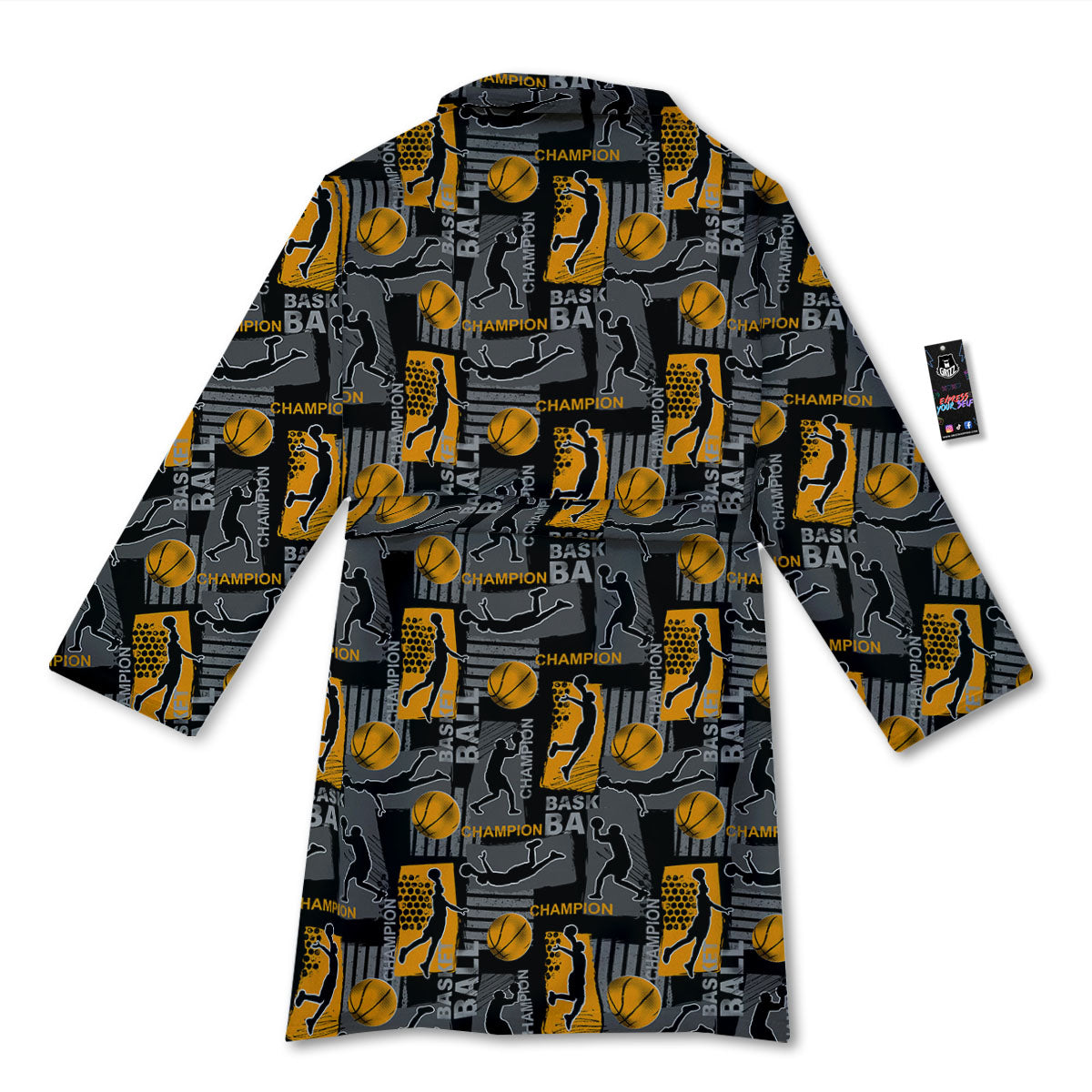 Basketball Black Yellow Print Pattern Bathrobe-grizzshop