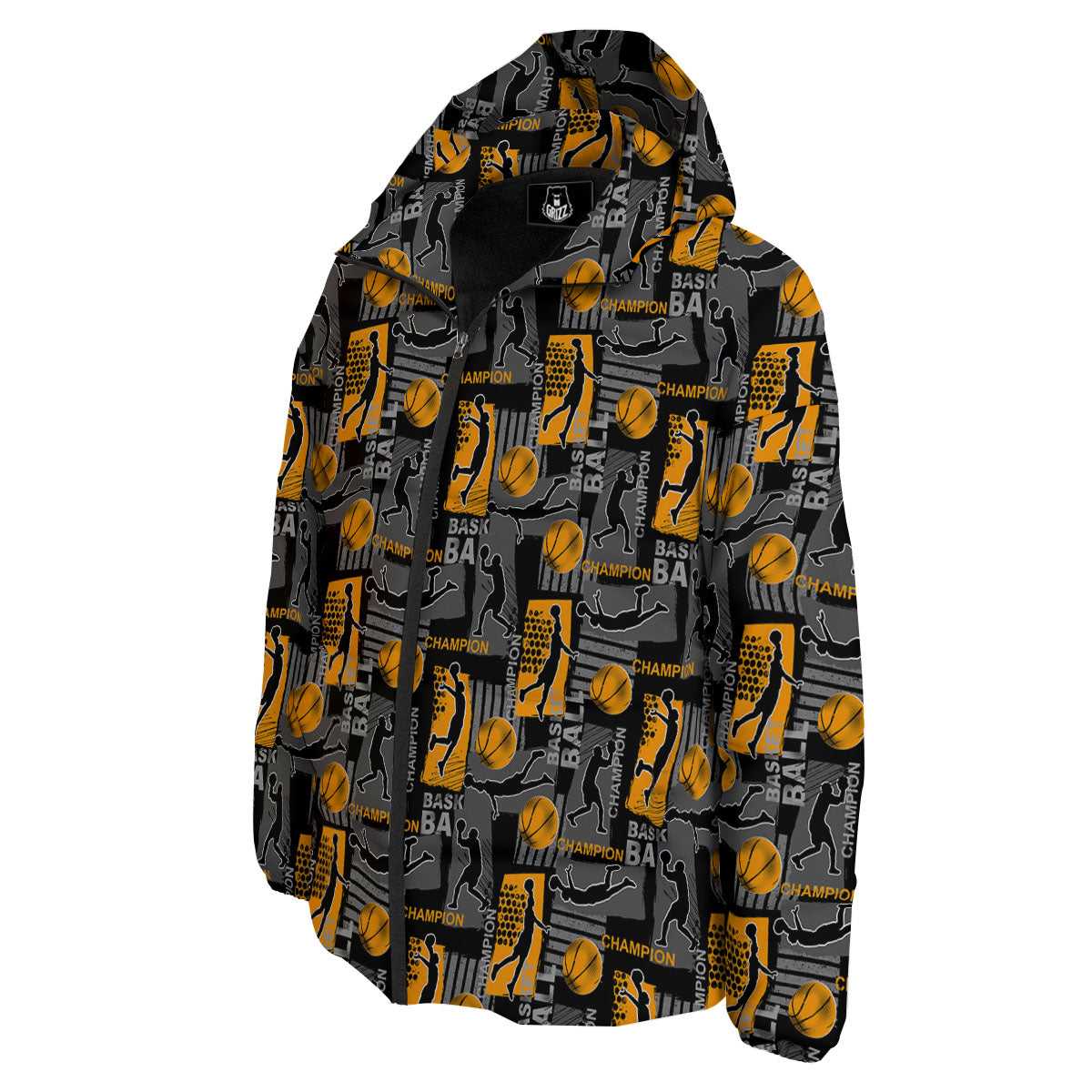 Basketball Black Yellow Print Pattern Down Jacket-grizzshop