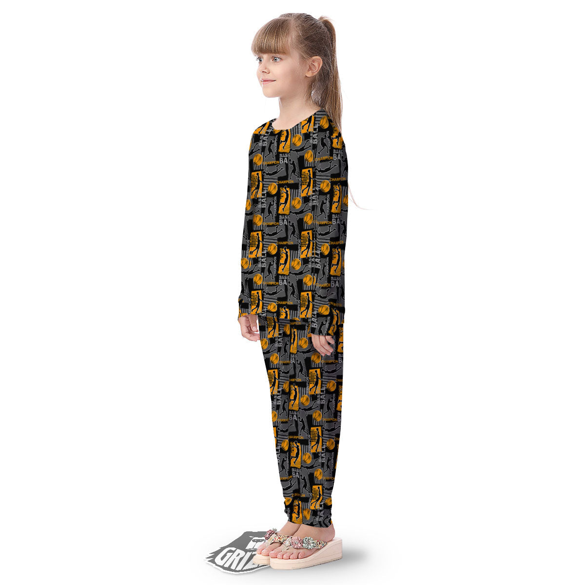 Basketball Black Yellow Print Pattern Kid's Pajamas-grizzshop