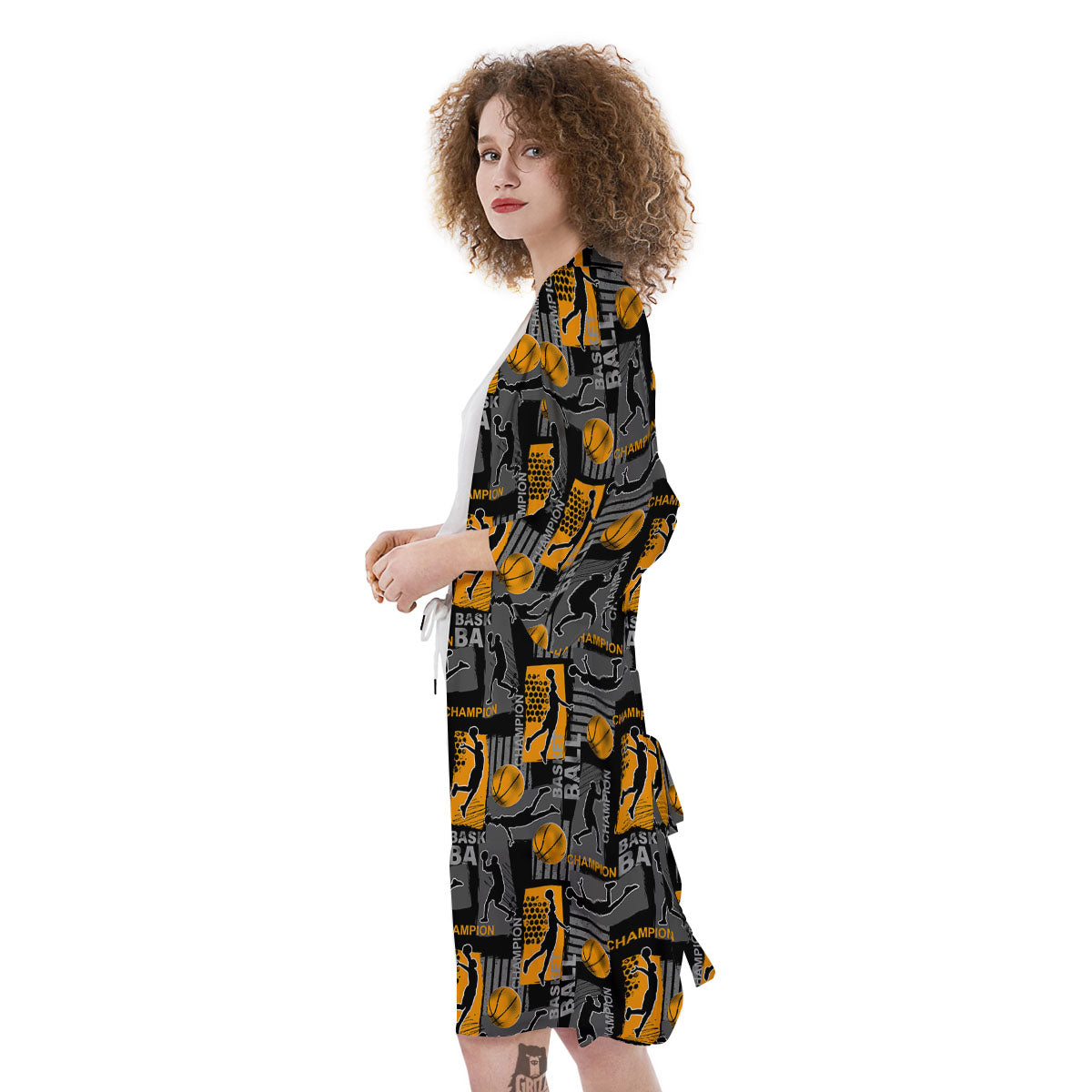 Basketball Black Yellow Print Pattern Kimono-grizzshop