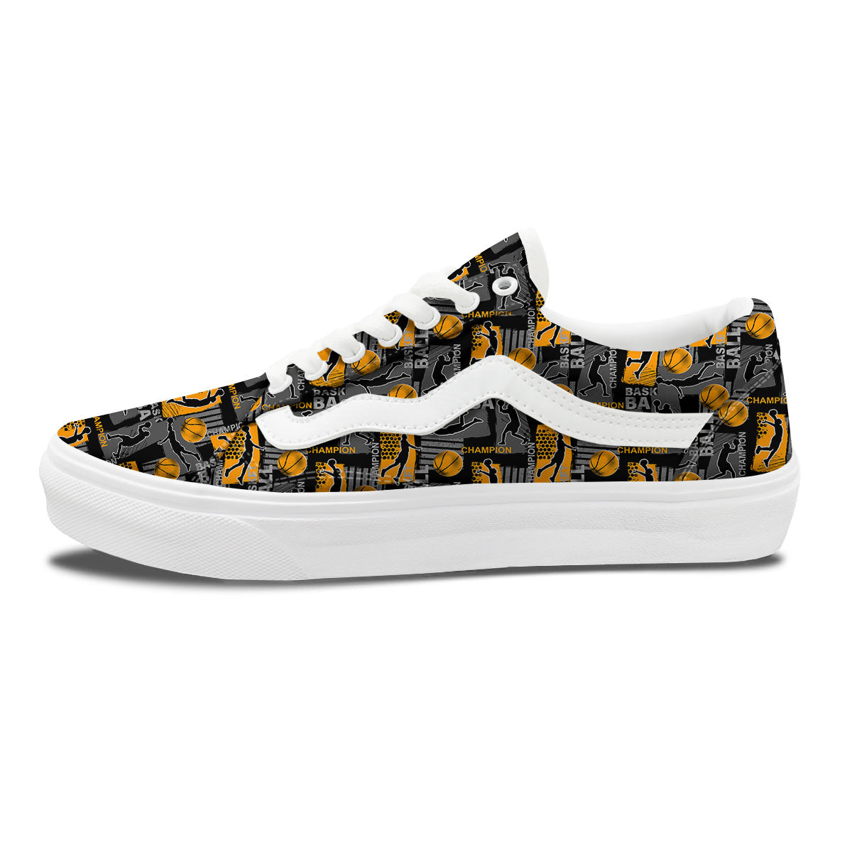 Basketball Black Yellow Print Pattern Skate Shoes-grizzshop
