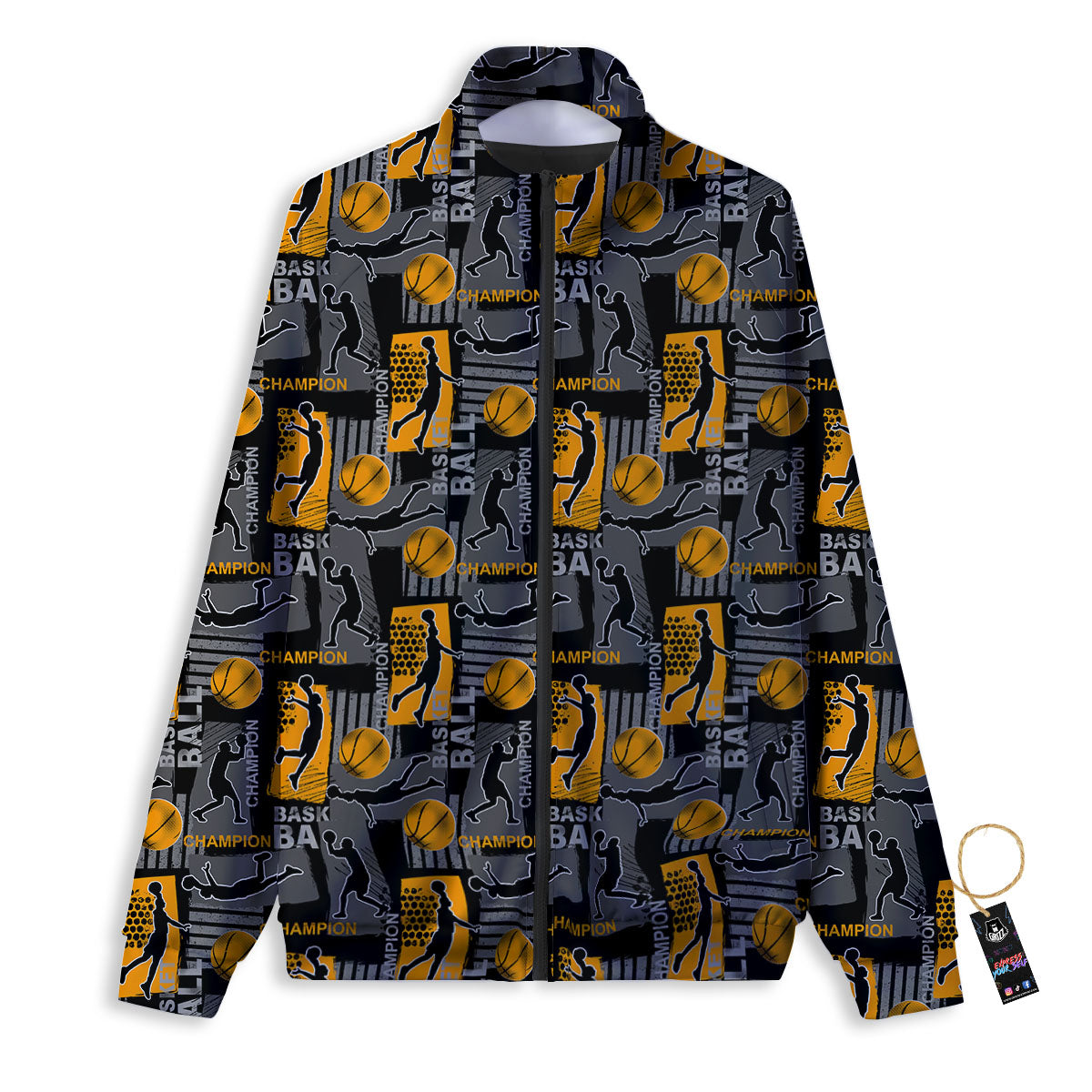 Basketball Black Yellow Print Pattern Track Jacket-grizzshop