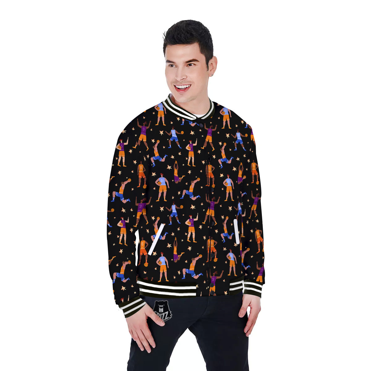 Basketball Players Funny Print Pattern Baseball Jacket-grizzshop