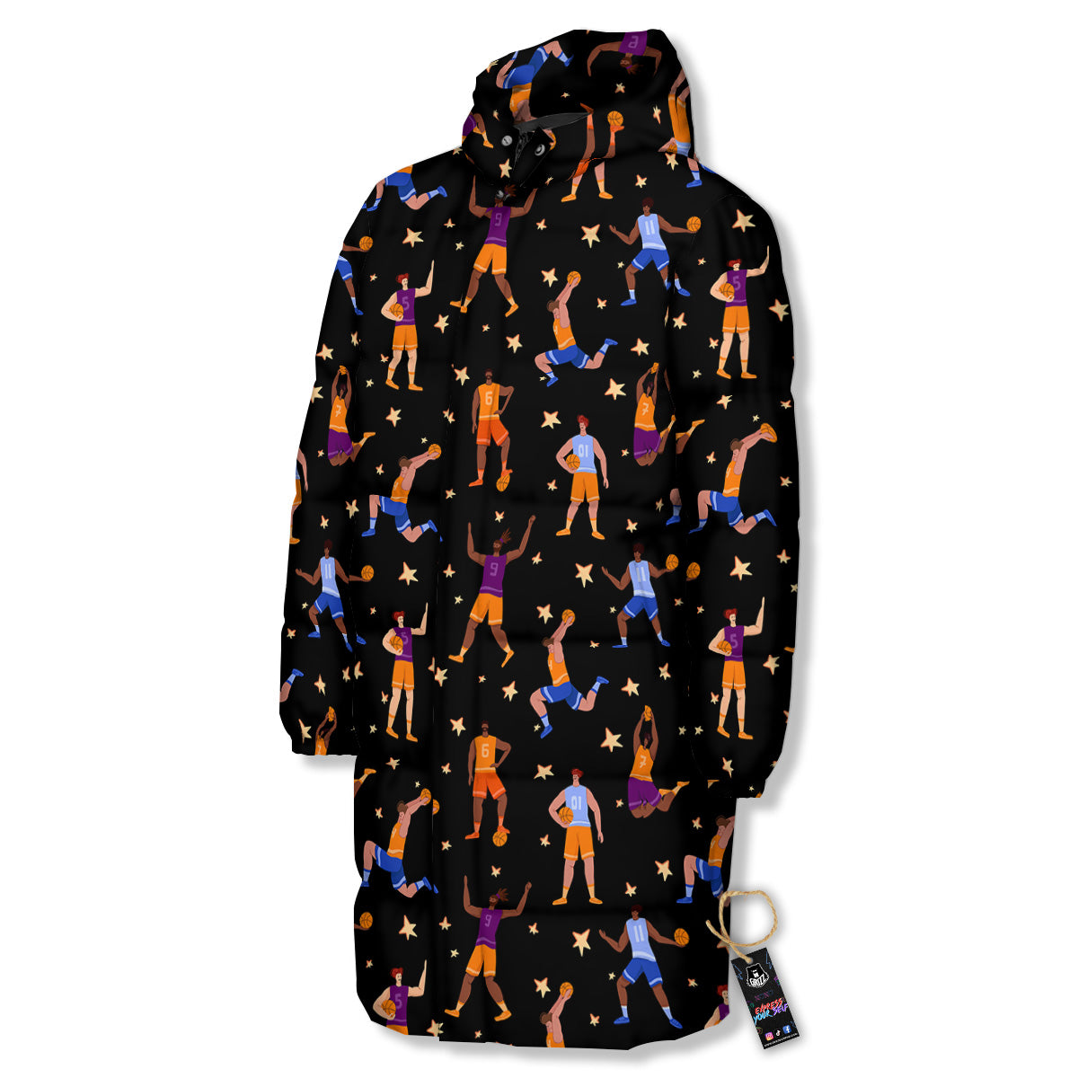 Basketball Players Funny Print Pattern Long Down Jacket-grizzshop