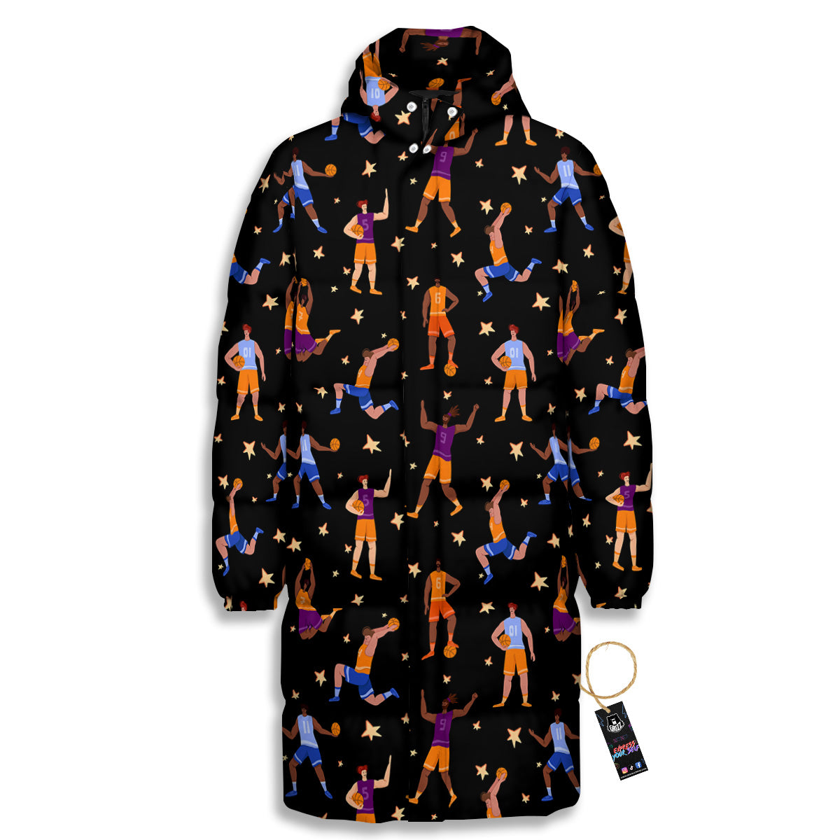 Basketball Players Funny Print Pattern Long Down Jacket-grizzshop
