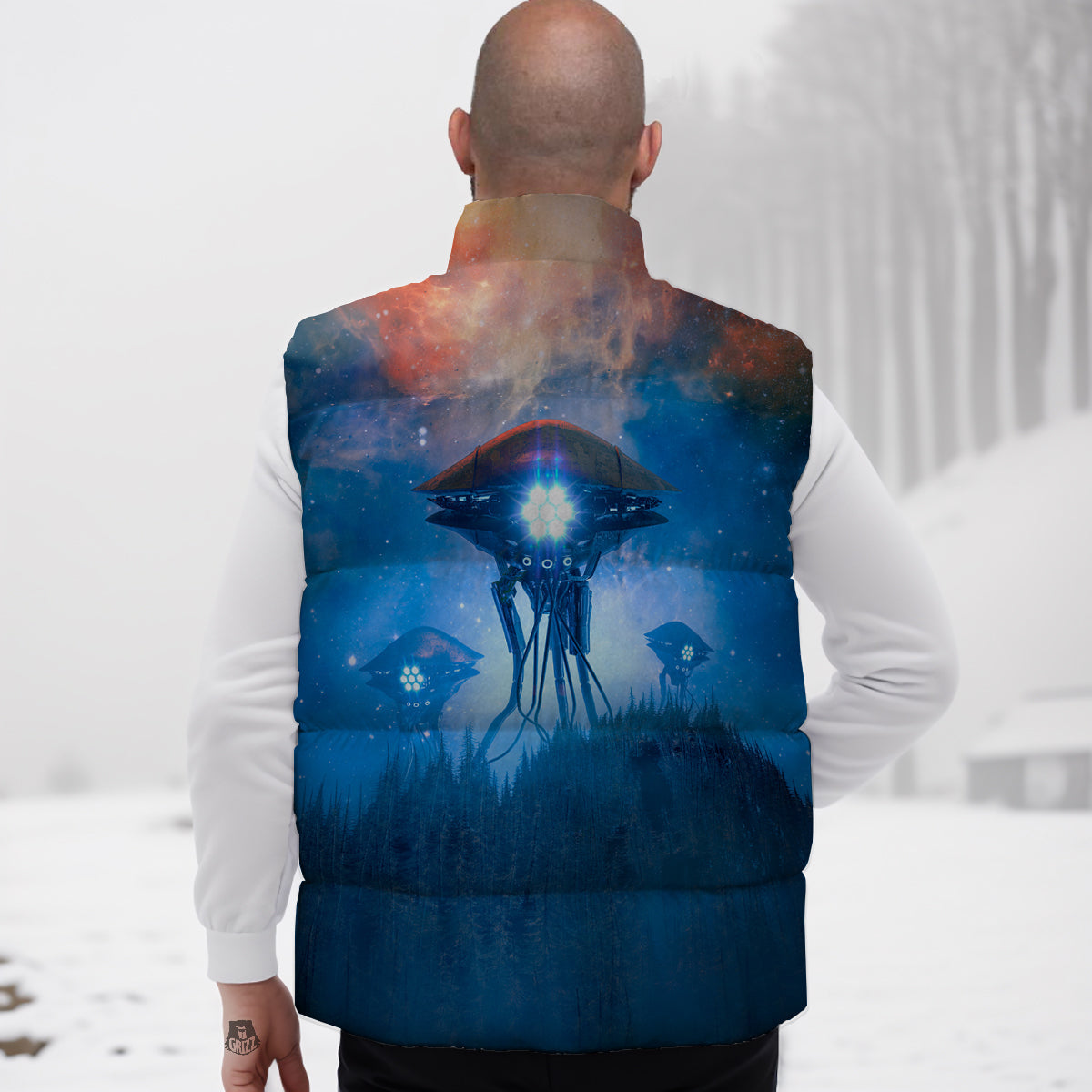 Bass Fishing Bait Print Pattern Down Vest
