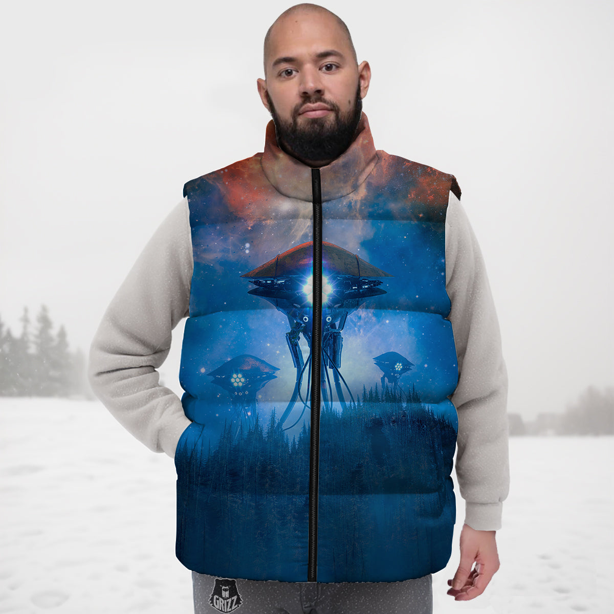 Bass Fishing Bait Print Pattern Down Vest