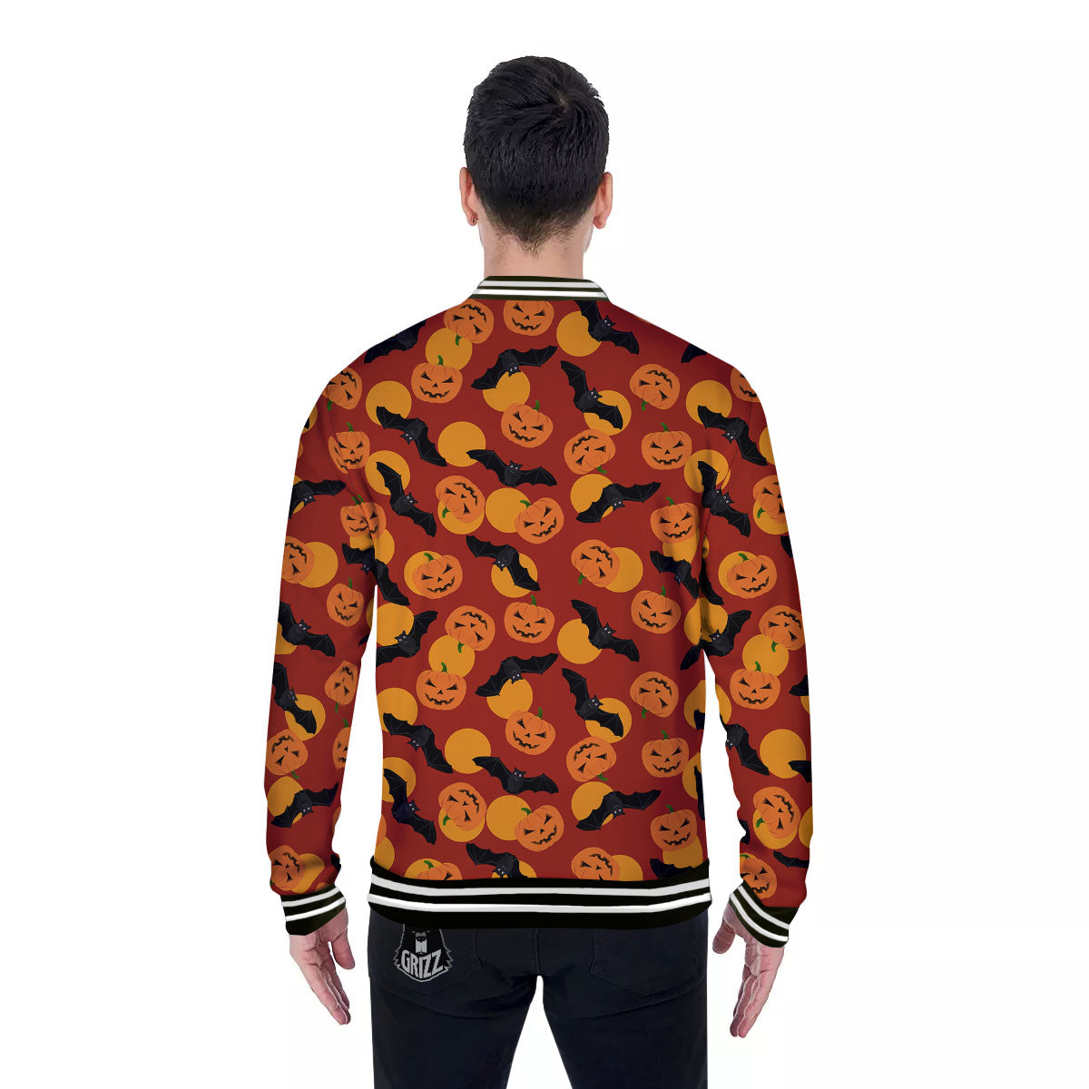Bat And Pumpkin Halloween Print Pattern Baseball Jacket-grizzshop