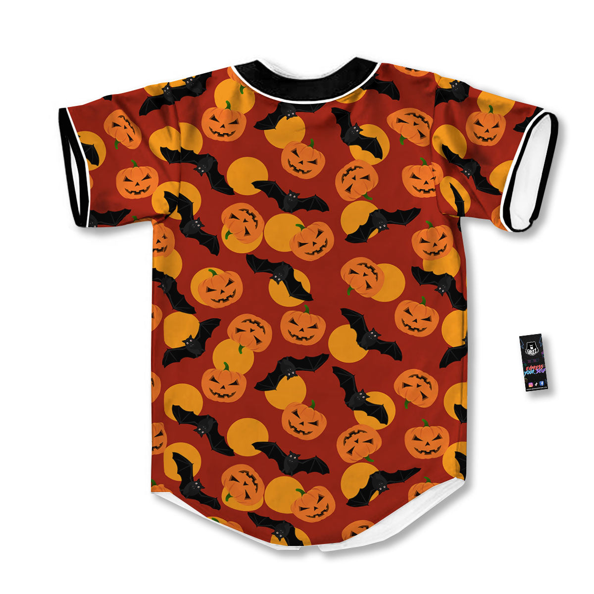 Bat And Pumpkin Halloween Print Pattern Baseball Jersey-grizzshop