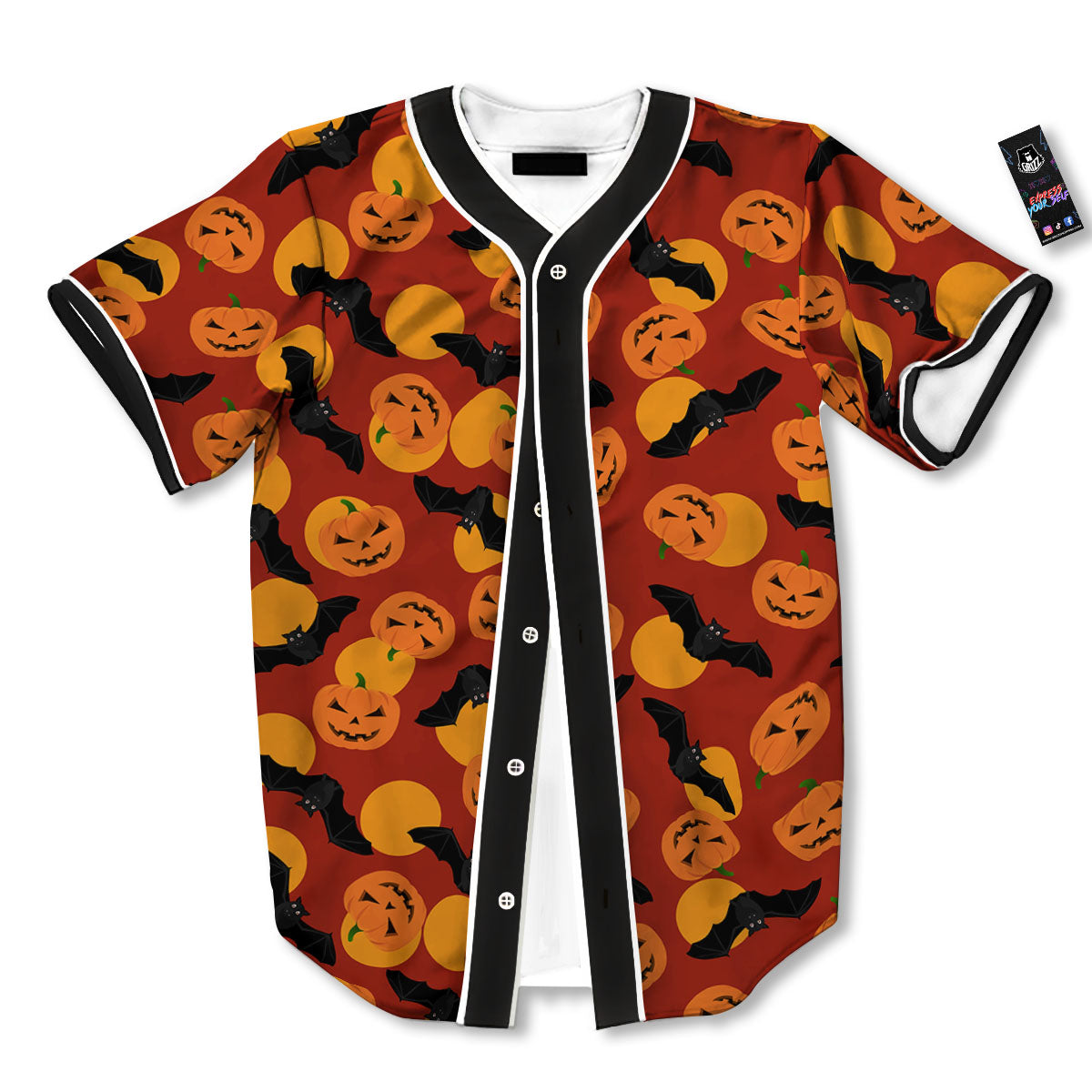 Bat And Pumpkin Halloween Print Pattern Baseball Jersey-grizzshop