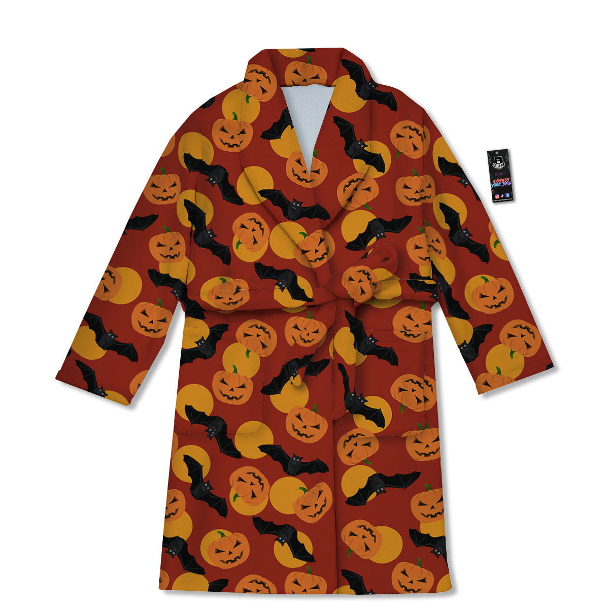 Bat And Pumpkin Halloween Print Pattern Bathrobe-grizzshop