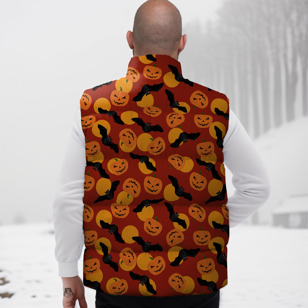 Bat And Pumpkin Halloween Print Pattern Down Vest