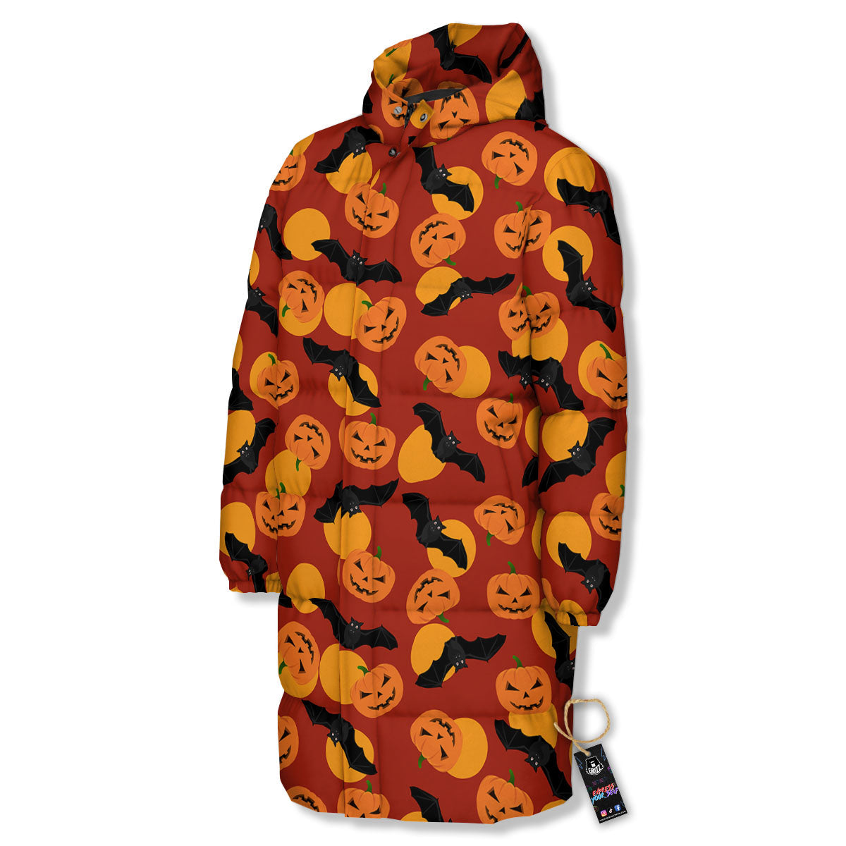 Bat And Pumpkin Halloween Print Pattern Long Down Jacket-grizzshop
