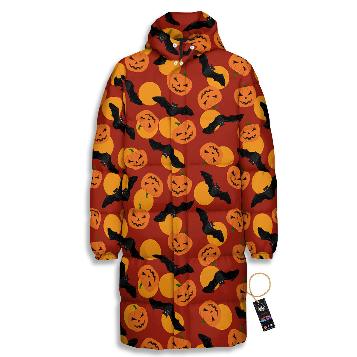 Bat And Pumpkin Halloween Print Pattern Long Down Jacket-grizzshop