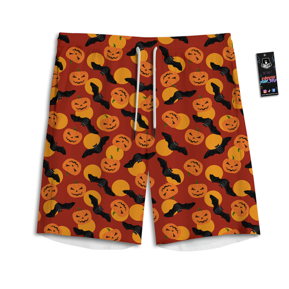 Bat And Pumpkin Halloween Print Pattern Men's Athletic Shorts