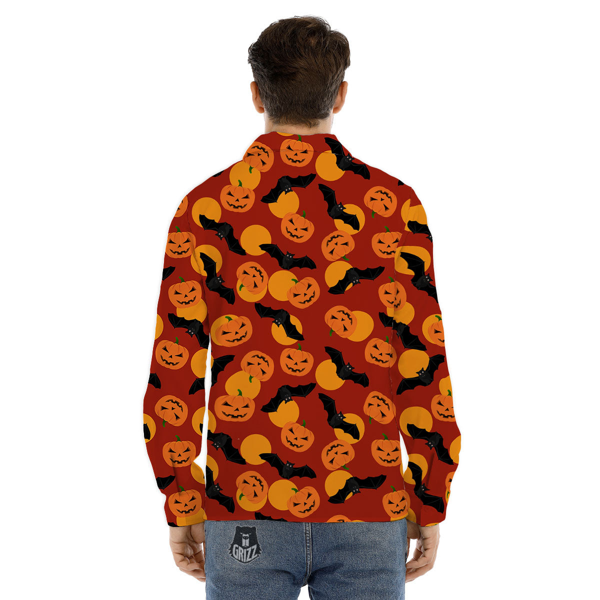 Bat And Pumpkin Halloween Print Pattern Men's Dress Shirts-grizzshop