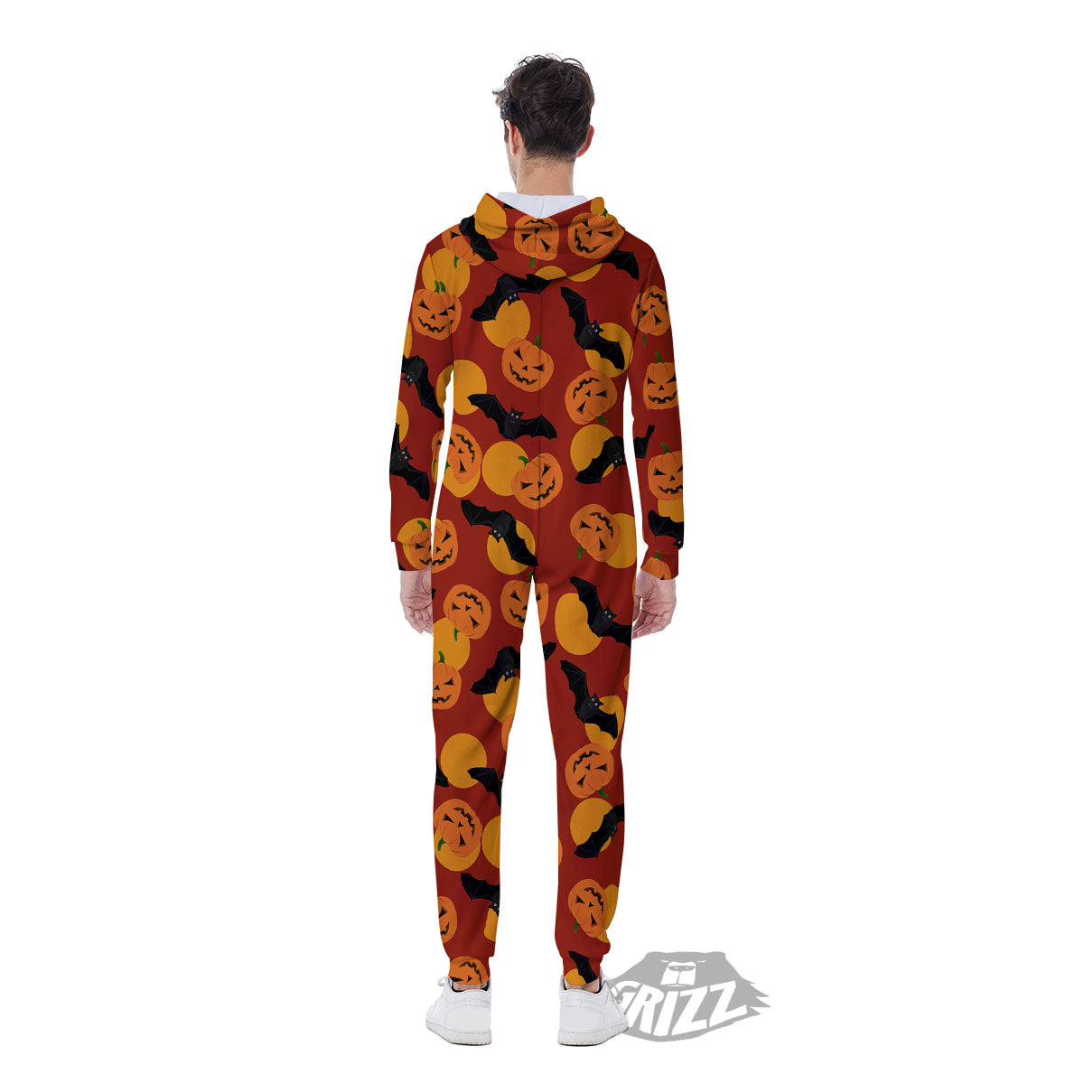 Bat And Pumpkin Halloween Print Pattern Men's Jumpsuit-grizzshop