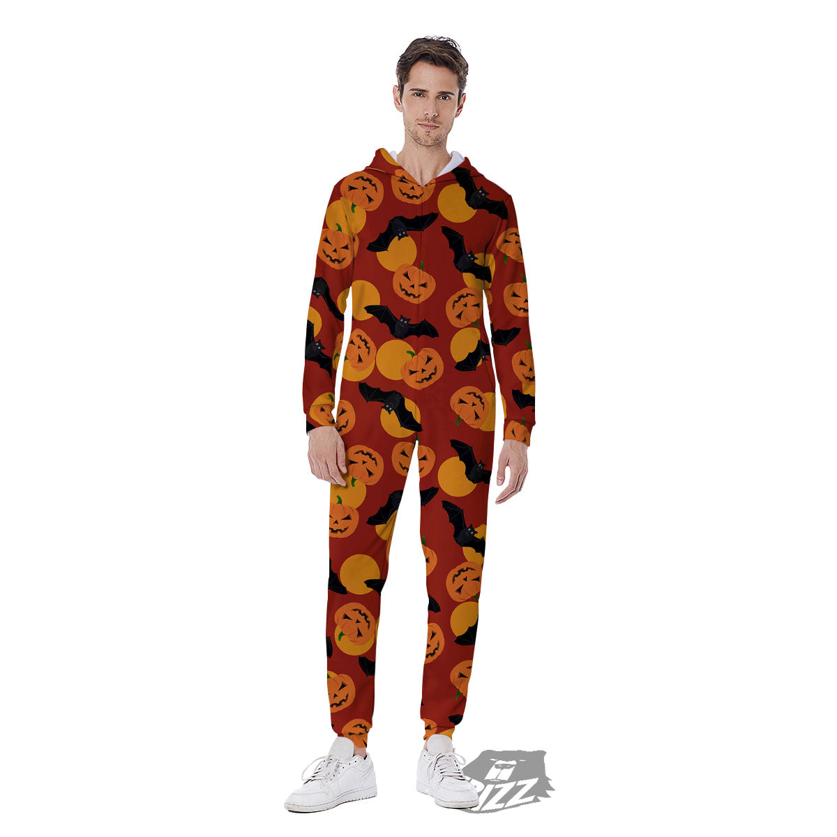Bat And Pumpkin Halloween Print Pattern Men's Jumpsuit-grizzshop