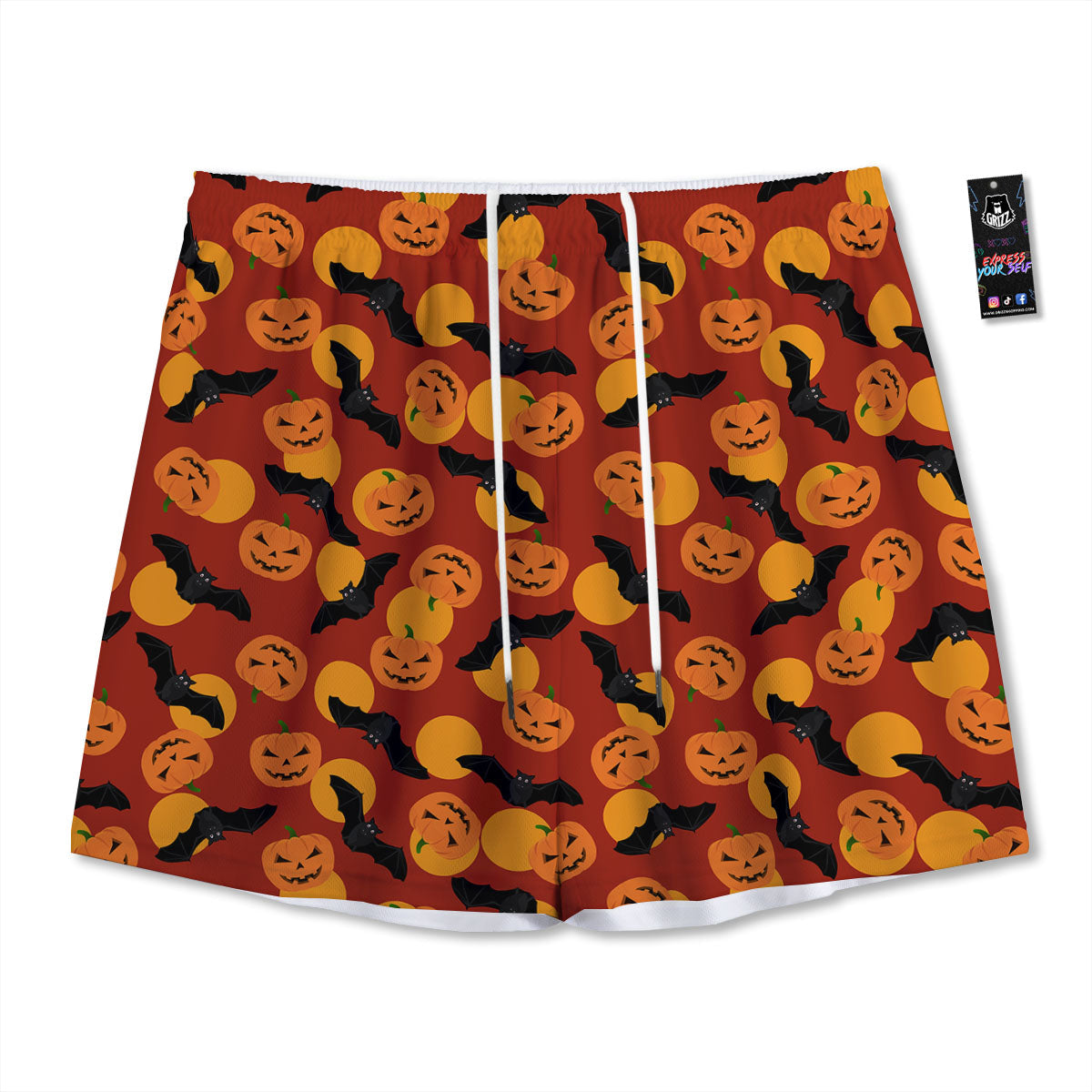 Bat And Pumpkin Halloween Print Pattern Mesh Shorts