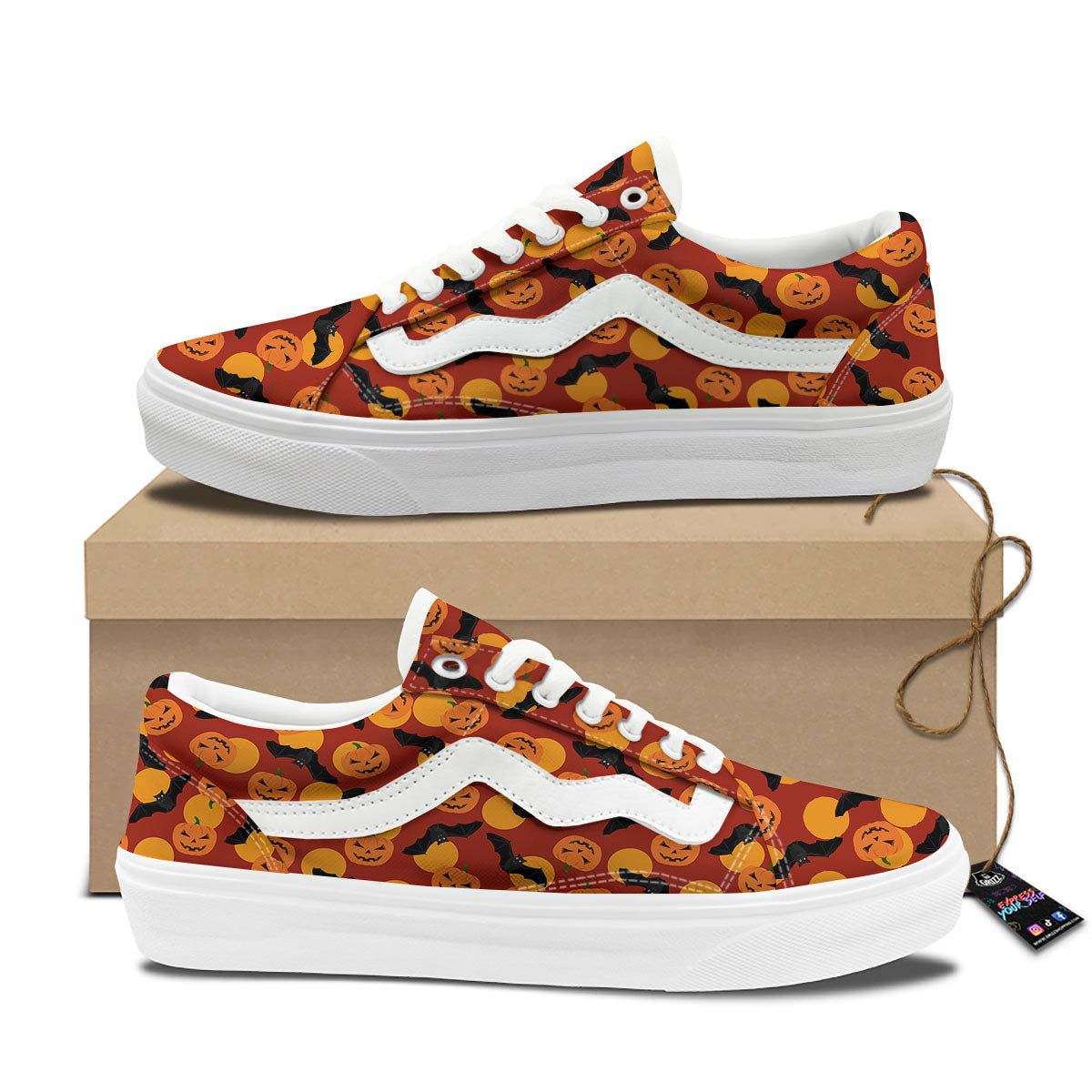Bat And Pumpkin Halloween Print Pattern Skate Shoes-grizzshop