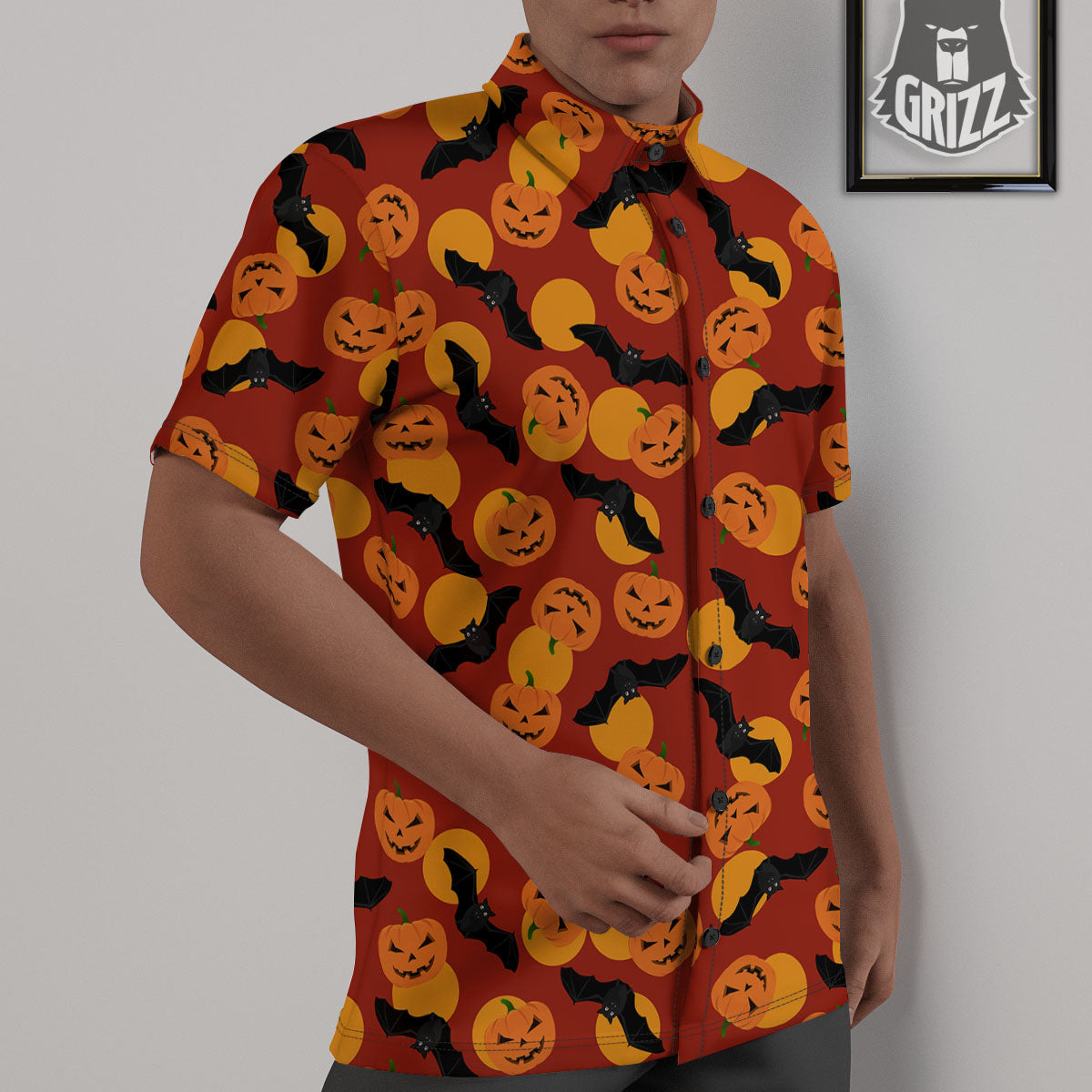 Bat And Pumpkin Halloween Print Pattern Untucked Shirts-grizzshop