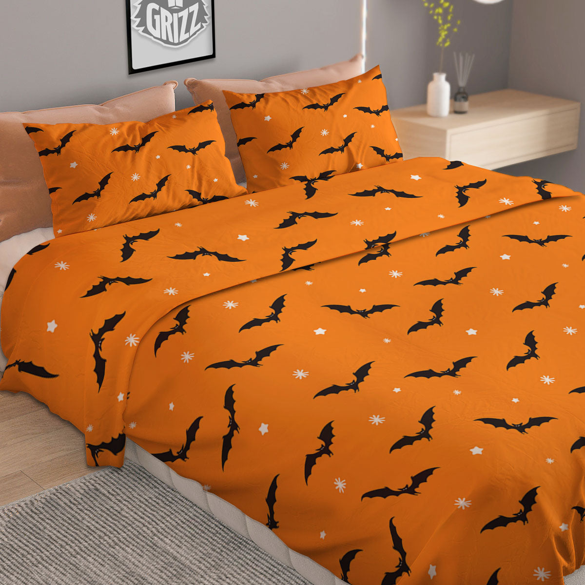 Bat Halloween Print Pattern Duvet Cover Bedding Set
