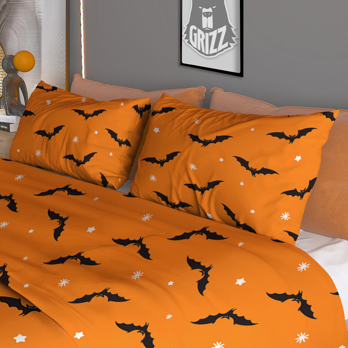 Bat Halloween Print Pattern Duvet Cover Bedding Set