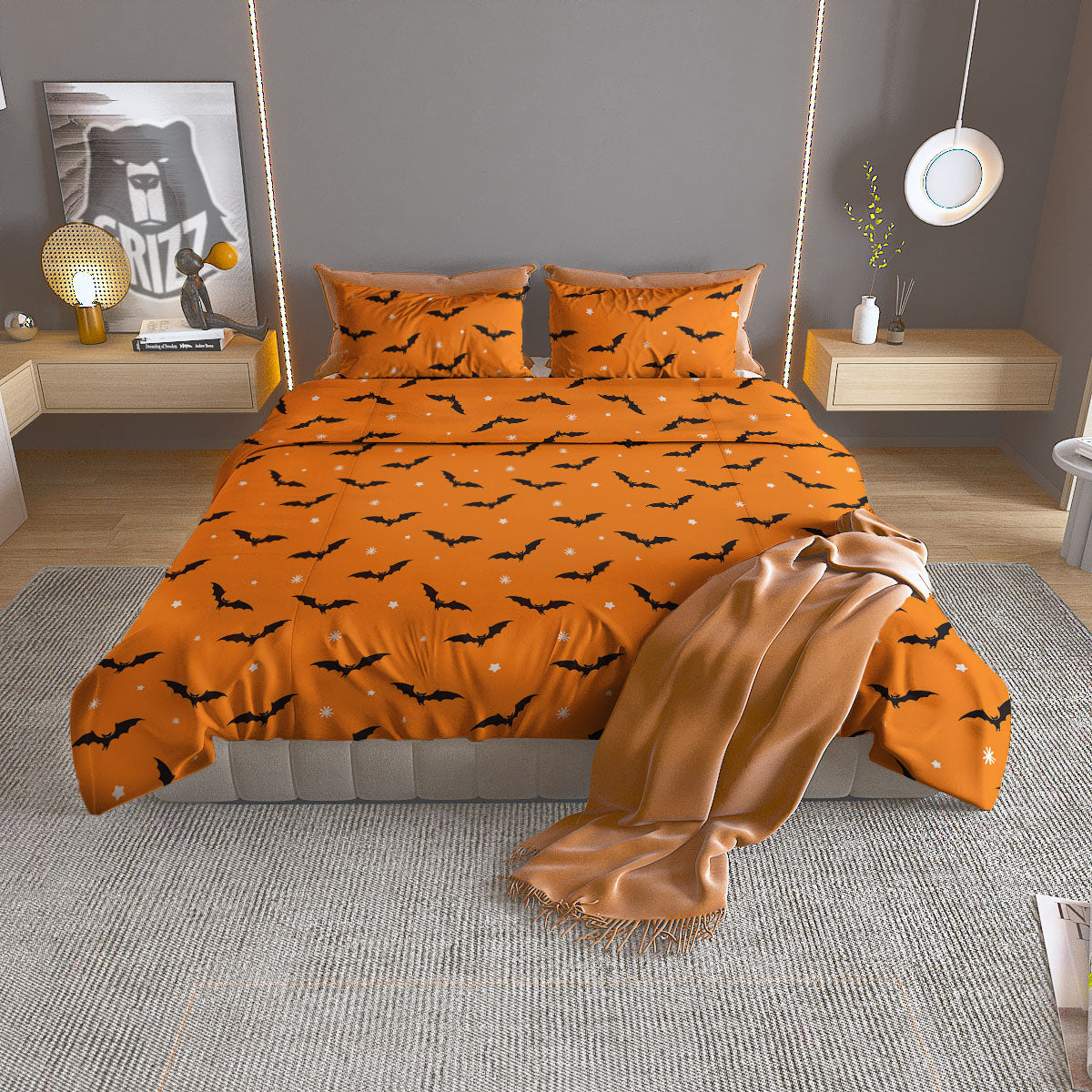 Bat Halloween Print Pattern Duvet Cover Bedding Set