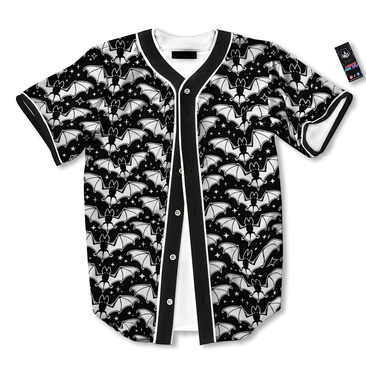 Bat Halloween White And Black Print Pattern Baseball Jersey-grizzshop