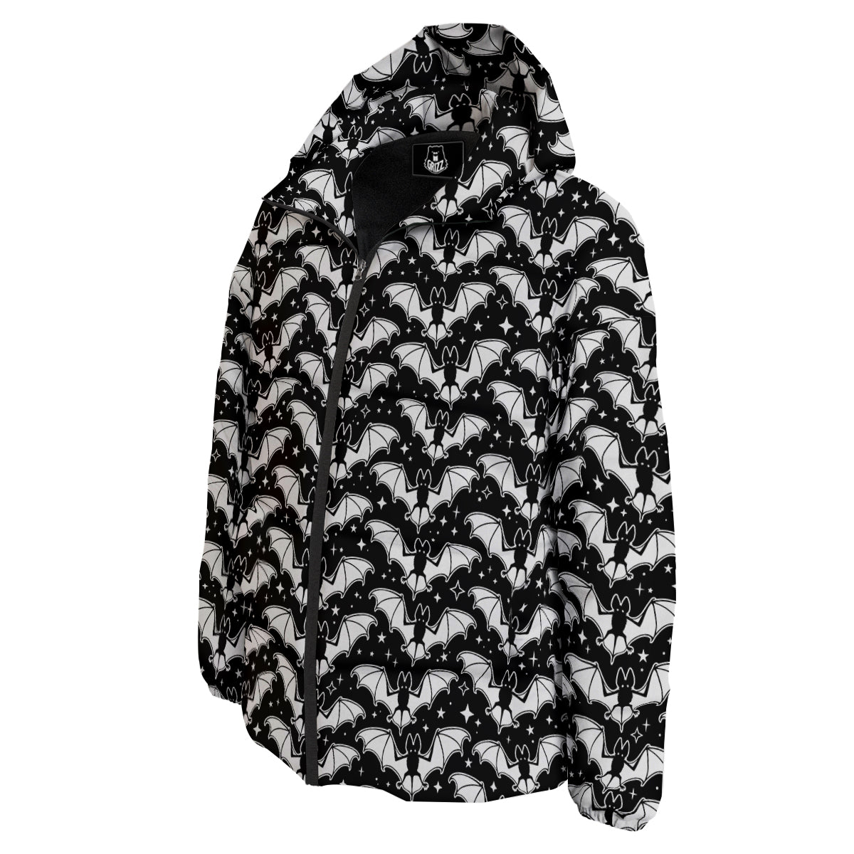 Bat Halloween White And Black Print Pattern Down Jacket-grizzshop