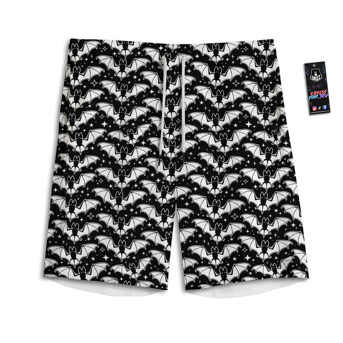 Bat Halloween White And Black Print Pattern Men's Athletic Shorts