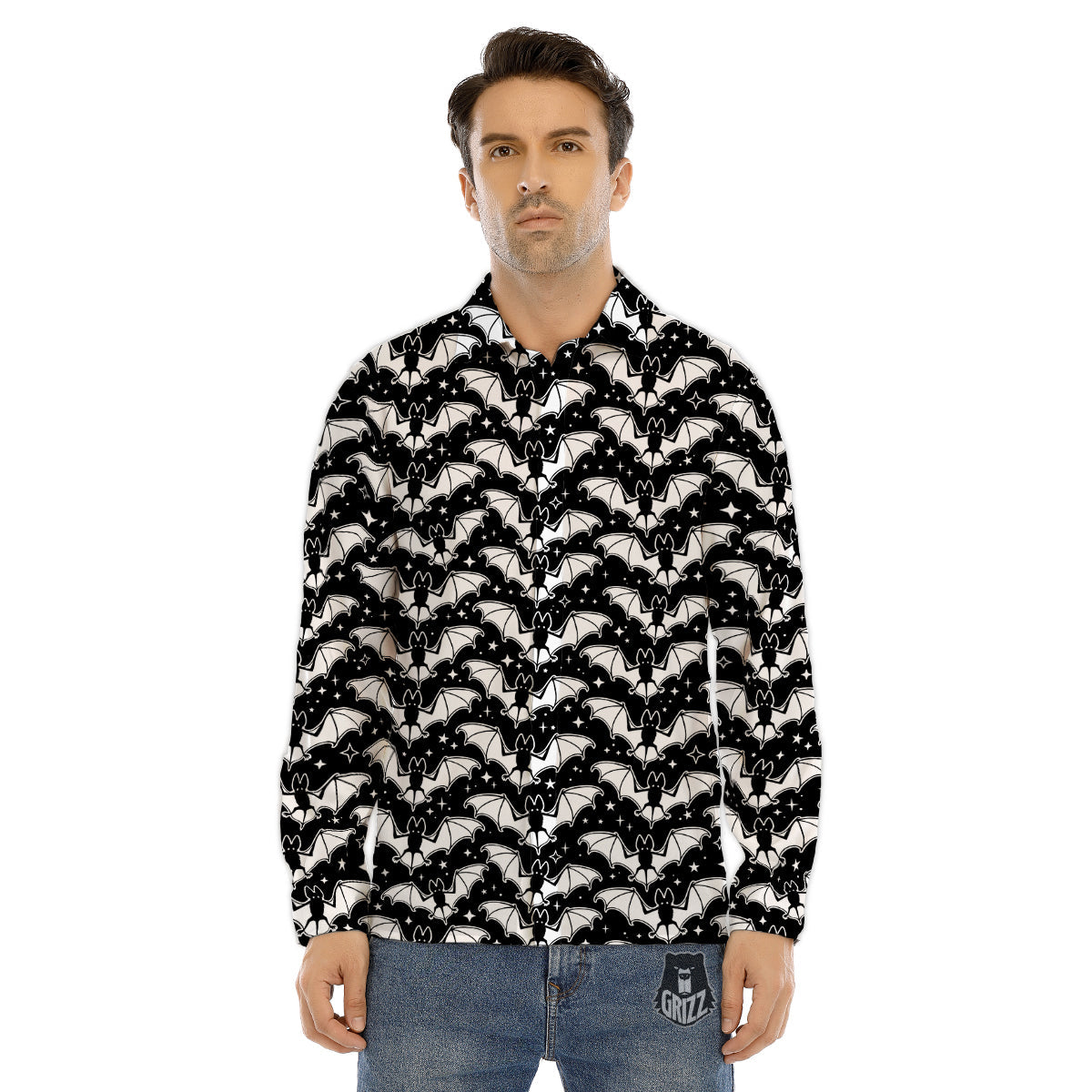 Bat Halloween White And Black Print Pattern Men's Dress Shirts-grizzshop