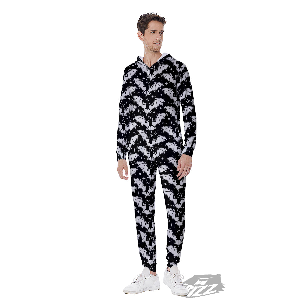 Bat Halloween White And Black Print Pattern Men's Jumpsuit-grizzshop