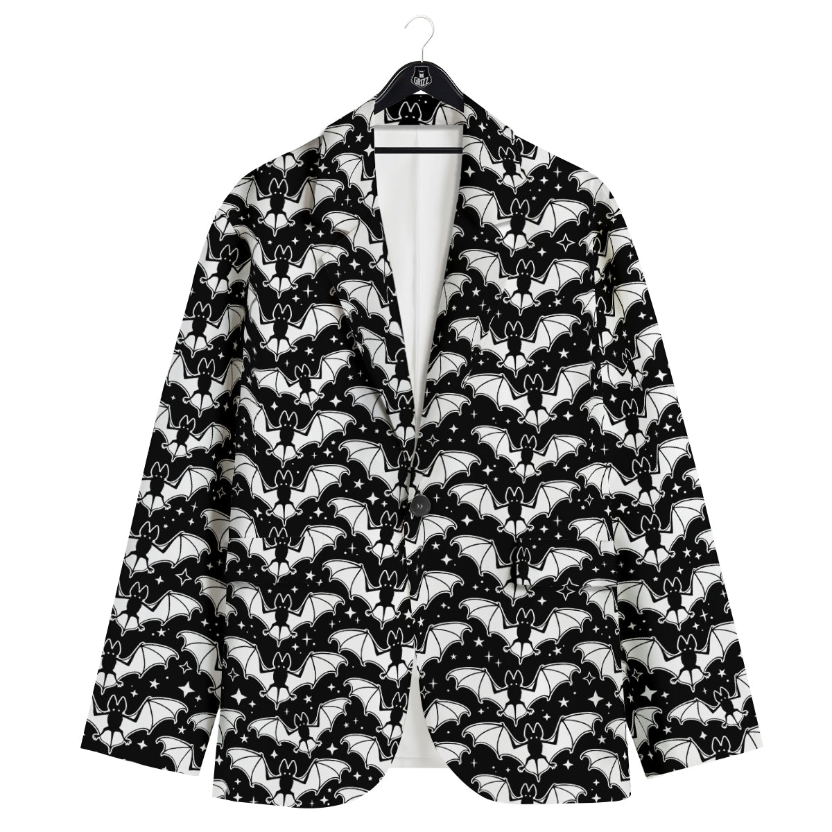 Bat Halloween White And Black Print Pattern Men's Sport Coat-grizzshop
