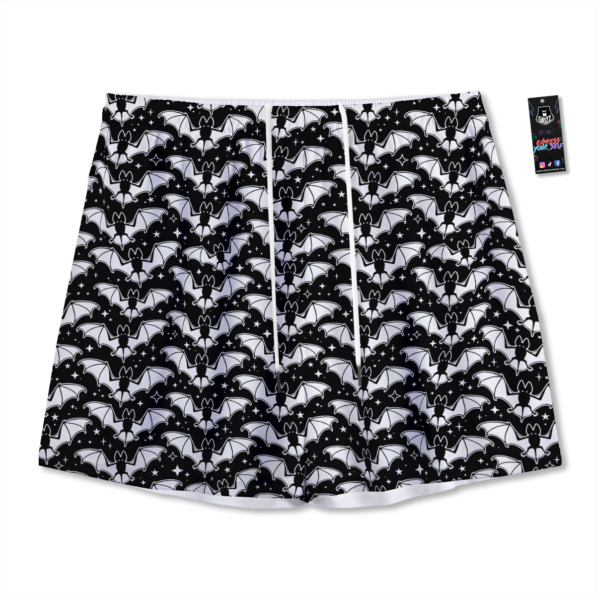 Bat Halloween White And Black Print Pattern Mesh Shorts